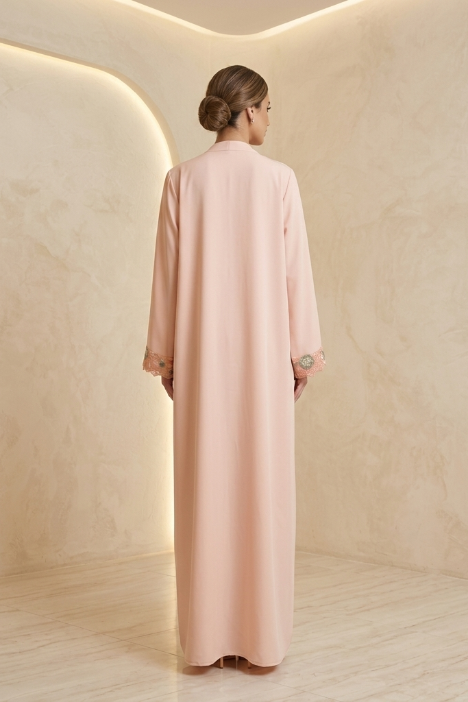Peach Blossom Filigree Embroidered Abaya
