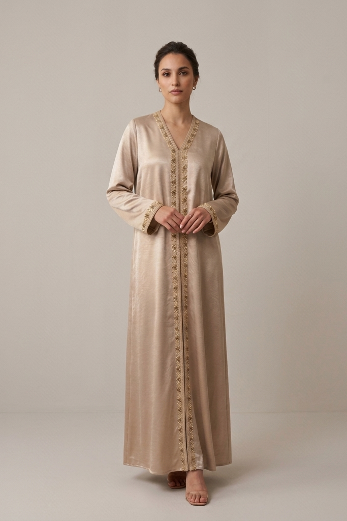 Metallic Sand Jewel-Trim Abaya