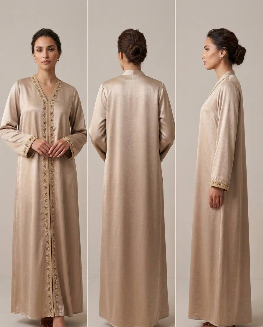 Metallic Sand Jewel-Trim Abaya