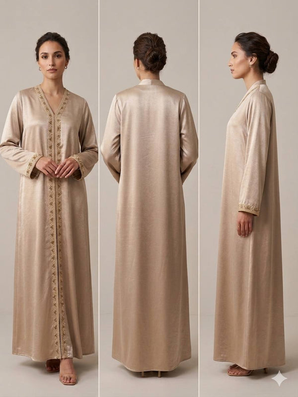 Metallic Sand Jewel-Trim Abaya