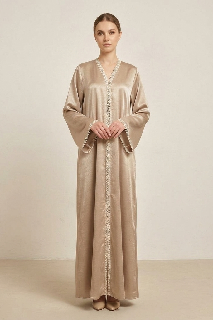 Luminous Champagne Satin Abaya