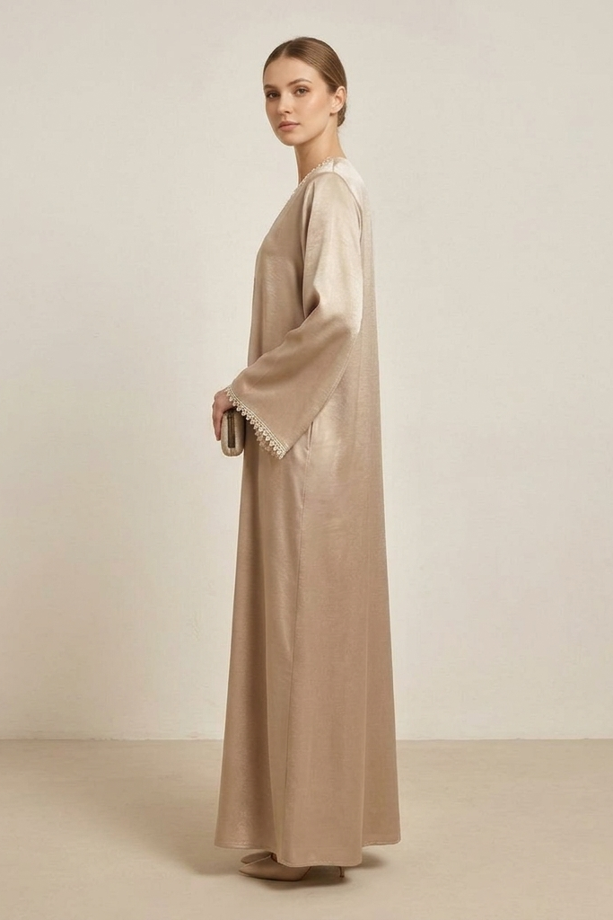 Luminous Champagne Satin Abaya