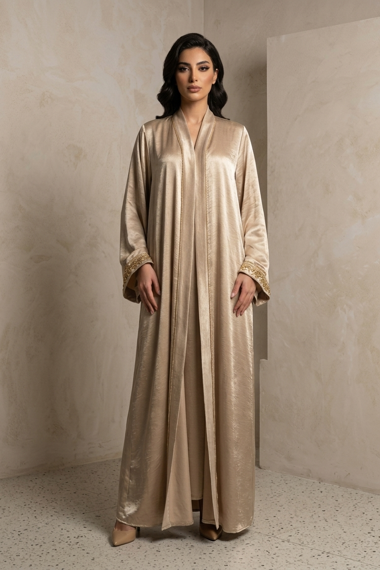 Golden Elegance Silk Abaya