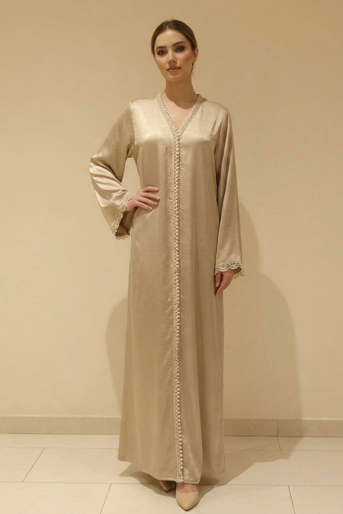 Luminous Pearl-Trimmed Abaya