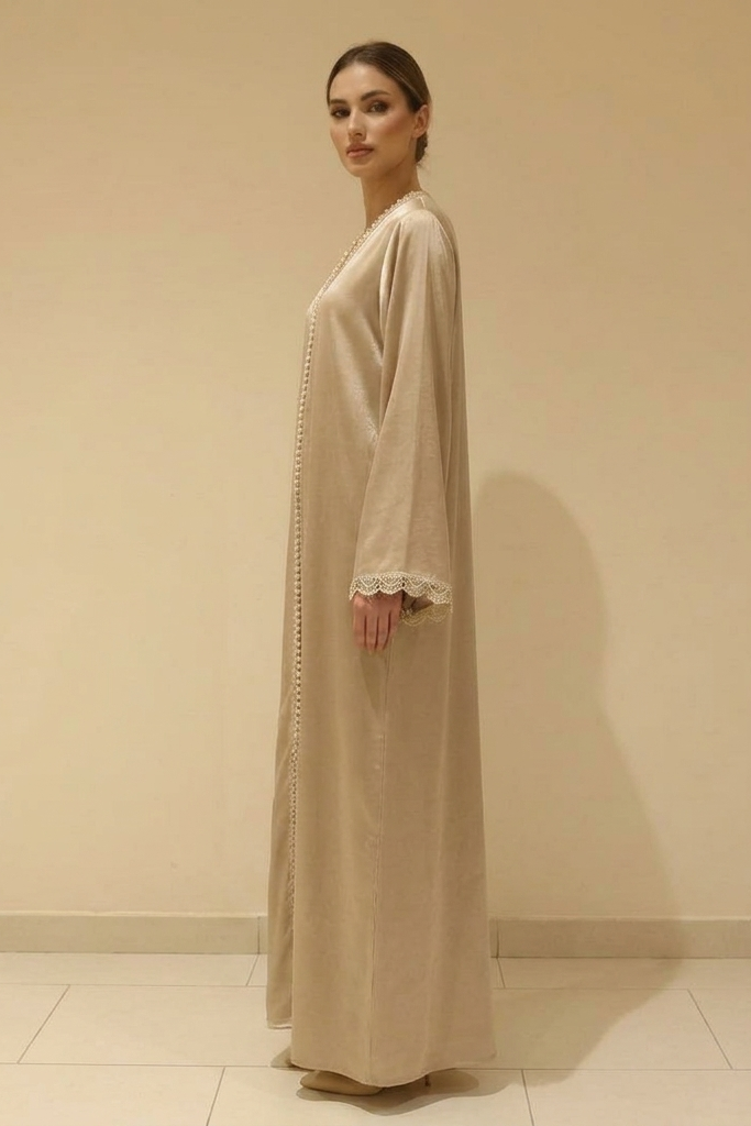 Luminous Pearl-Trimmed Abaya