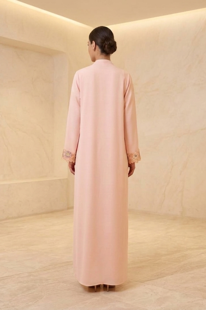 Elegant Peach Floral Embellished Abaya