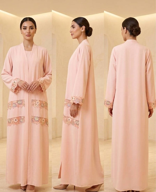 Elegant Peach Floral Embellished Abaya
