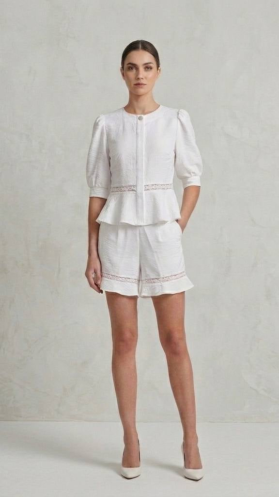 Lacy Peplum Two-Piece Summer Set in Crisp White