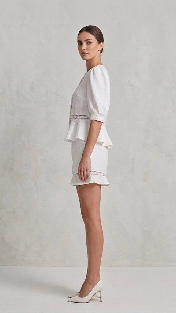 Lacy Peplum Two-Piece Summer Set in Crisp White