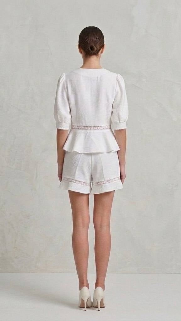 Lacy Peplum Two-Piece Summer Set in Crisp White