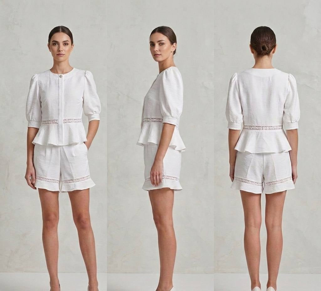 Lacy Peplum Two-Piece Summer Set in Crisp White