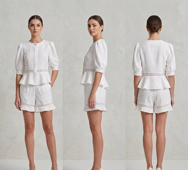 Lacy Peplum Two-Piece Summer Set in Crisp White