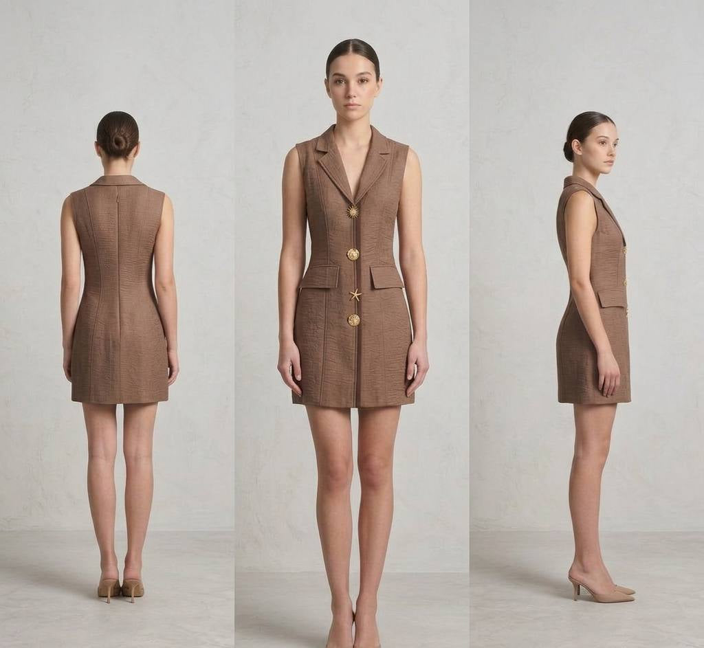 Sleeveless Blazer Dress with Ornate Gold Charms